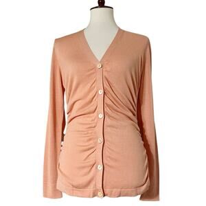 Lafayette 148 New York Pink Ruched Button Down Cardigan Sweater‎ Size Small